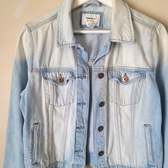 Forever 21 Boyfriend Vintage Washed Denim Jean Jacket Medium Blue - Picture 3 of 12